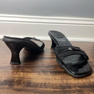 Stuart Weitzman Size 7 Slip On Leather and Canvas Mules